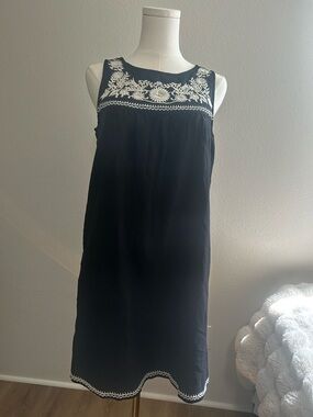 J. Crew Black Mini Dress with White Embroidery